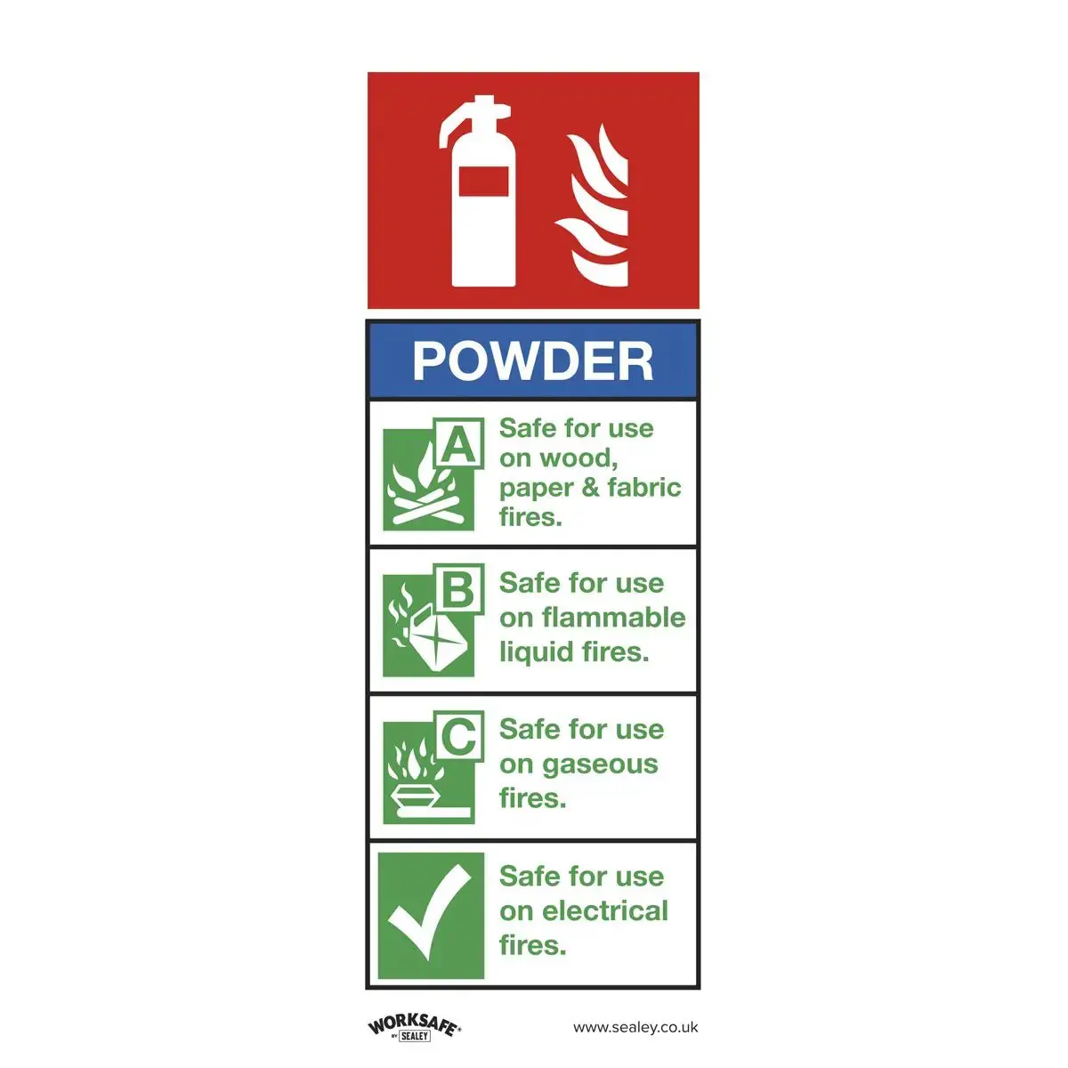 Worksafe By Sealey Safe Conditions Safety Sign - Powder Fire Extinguisher - Self-Adhesive Vinyl - Pack Of 10 1