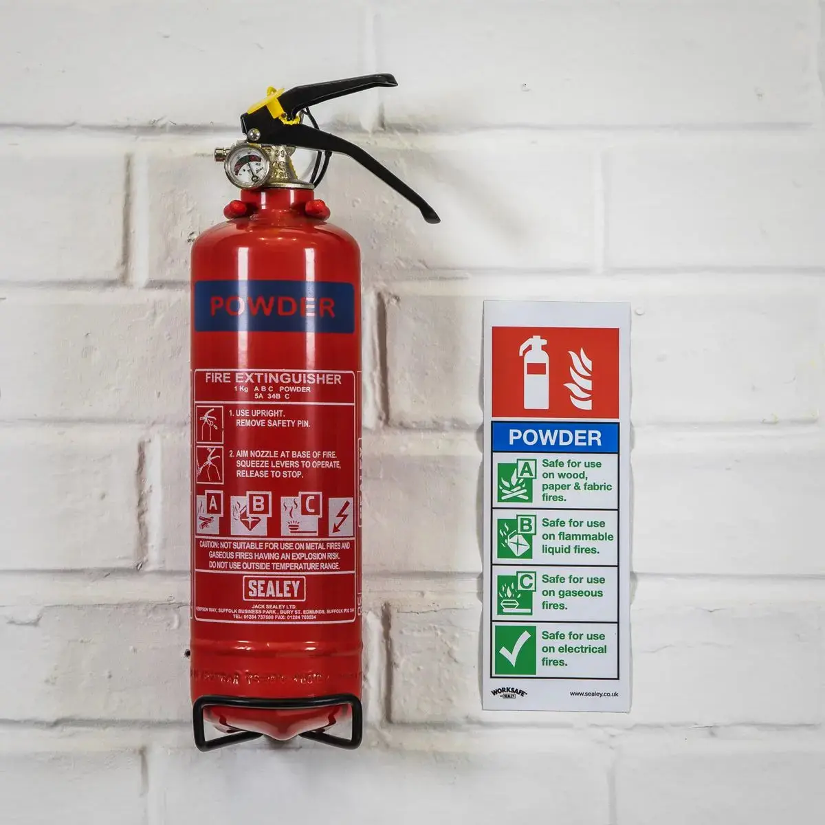 Worksafe By Sealey Safe Conditions Safety Sign - Powder Fire Extinguisher - Self-Adhesive Vinyl - Pack Of 10 2