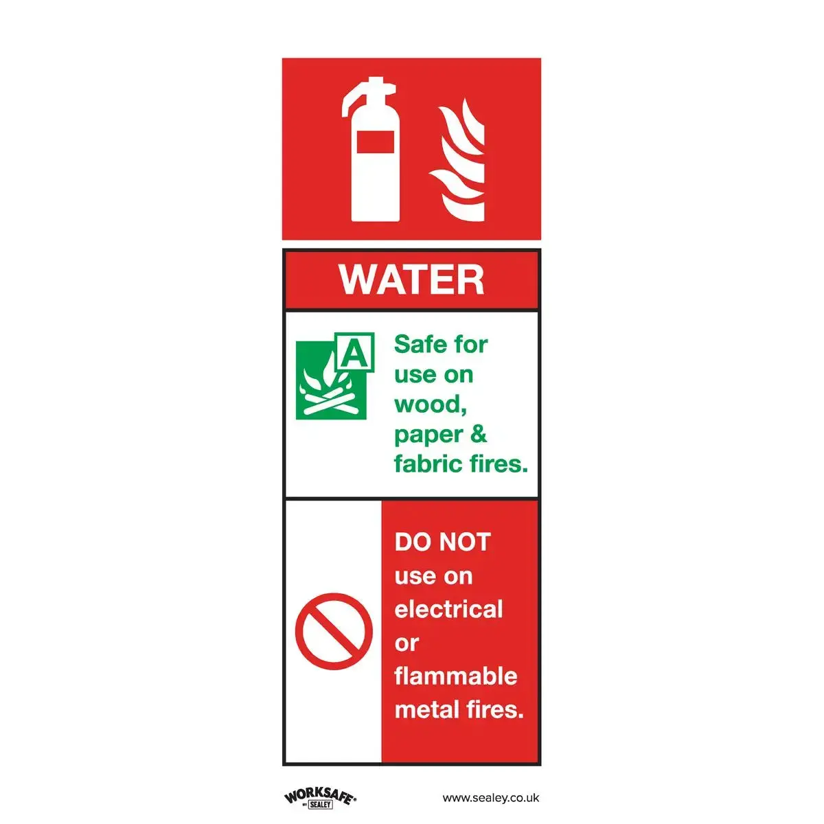 Worksafe By Sealey Safe Conditions Safety Sign - Water Fire Extinguisher - Self-Adhesive Vinyl - Pack Of 10 1