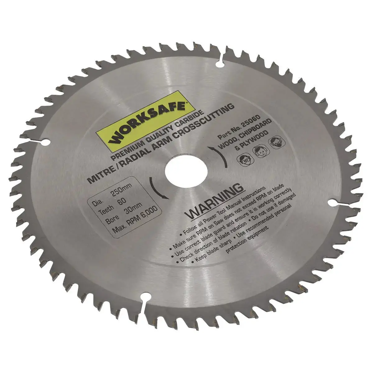 Worksafe By Sealey Tct Saw Blade Ø250 X 30Mm - 60Tpu 1