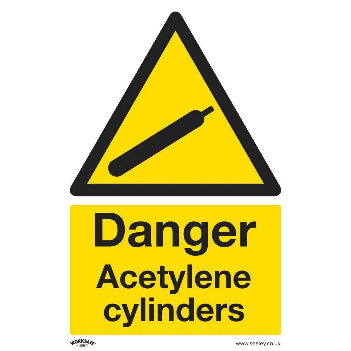 Worksafe By Sealey Warning Safety Sign - Danger Acetylene Cylinders - Self-Adhesive Vinyl 1