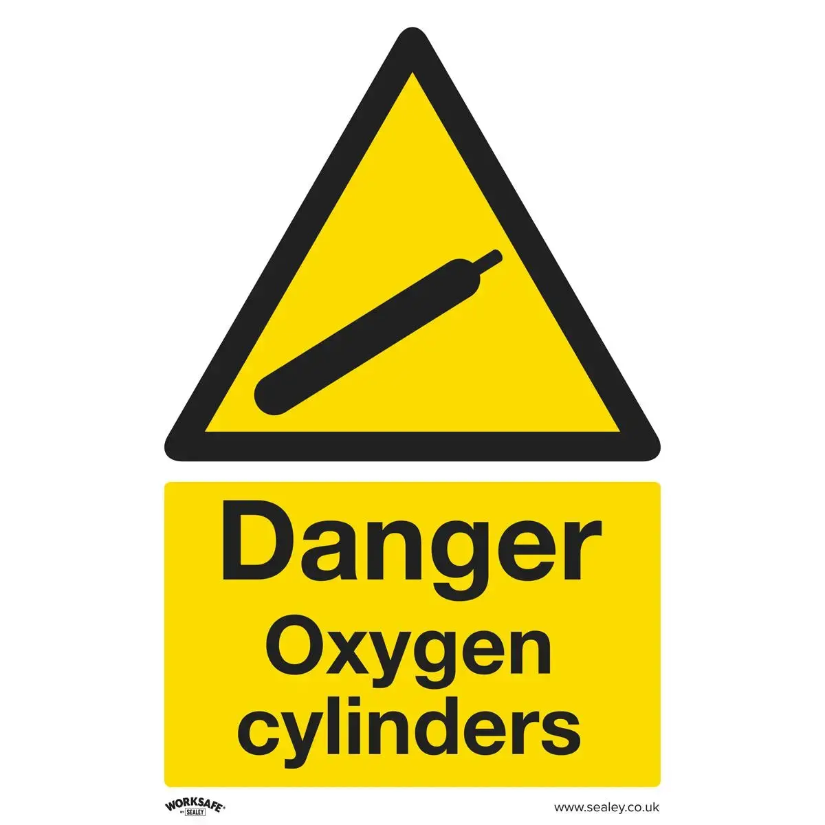 Worksafe By Sealey Warning Safety Sign - Danger Oxygen Cylinders - Self-Adhesive Vinyl - Pack Of 10 1
