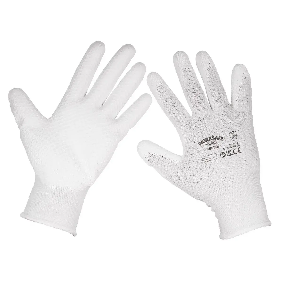 Worksafe By Sealey White Precision Grip Gloves - (Large) - Box Of 120 Pairs 1