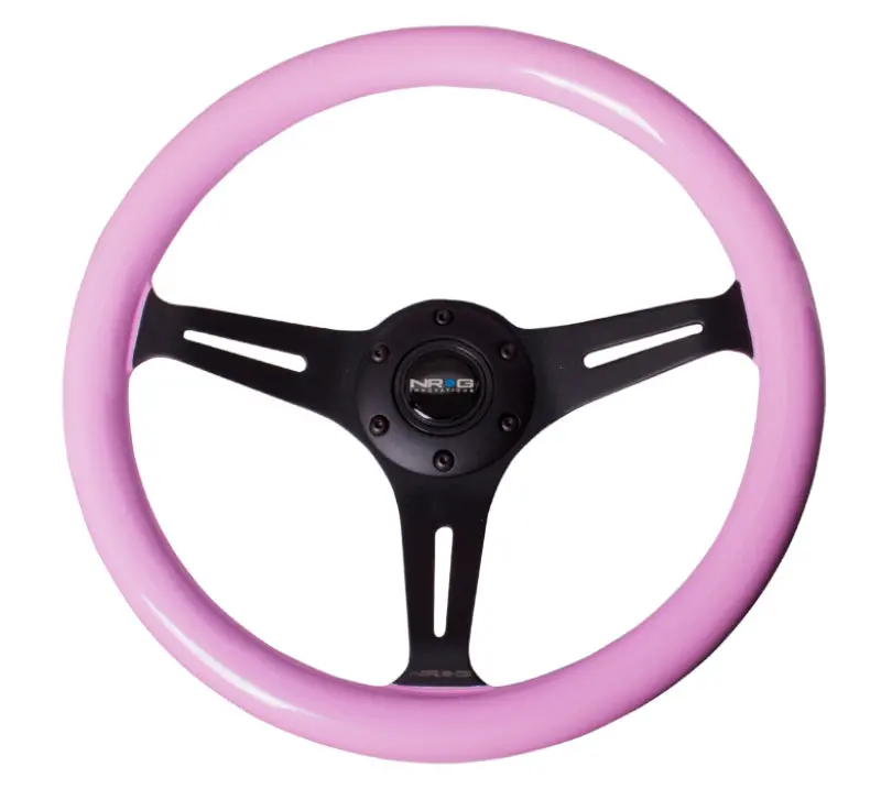 Nrg Classic Wood-Grain Steering Wheel — 350Mm Diameter — Pink-Painted Grip With Black 3-Spoke Hub 1