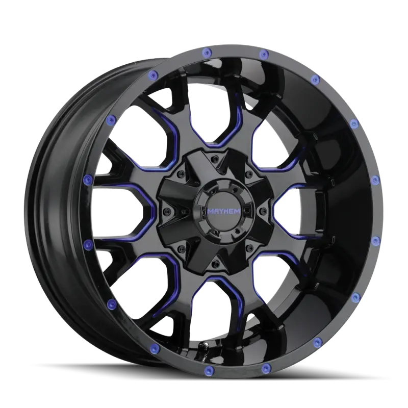 Mayhem 8015 Warrior Forged Alloy Wheel – 17X9", 6X135 Bolt Pattern, 18Mm Offset, 106Mm Hub Bore, Black W/ Prism Blue Accent 1