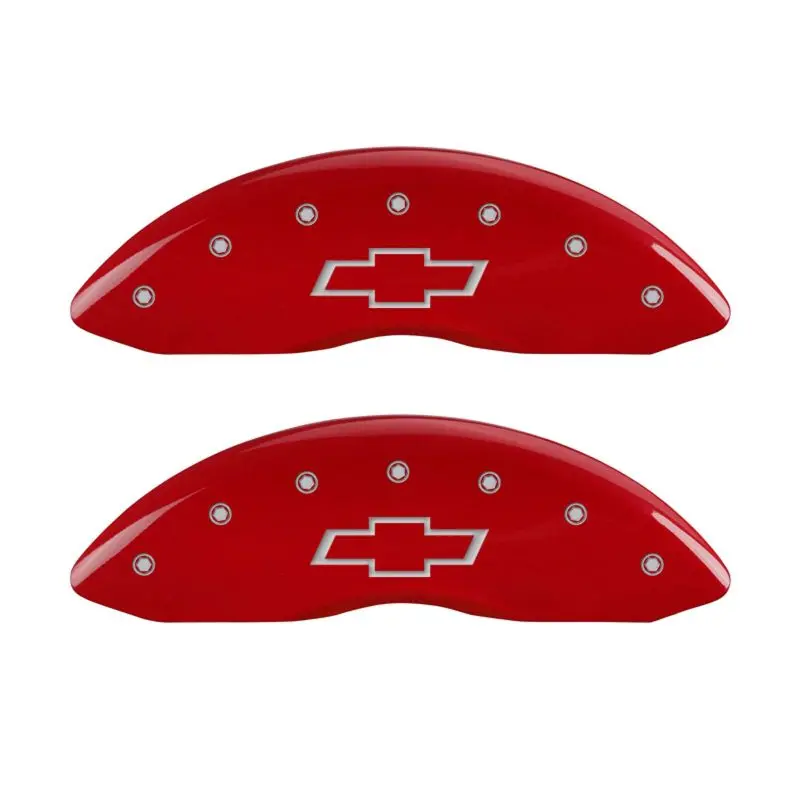 Mgp Engraved Bowtie Caliper Covers – Front & Rear, Red Finish With Silver Accent 1