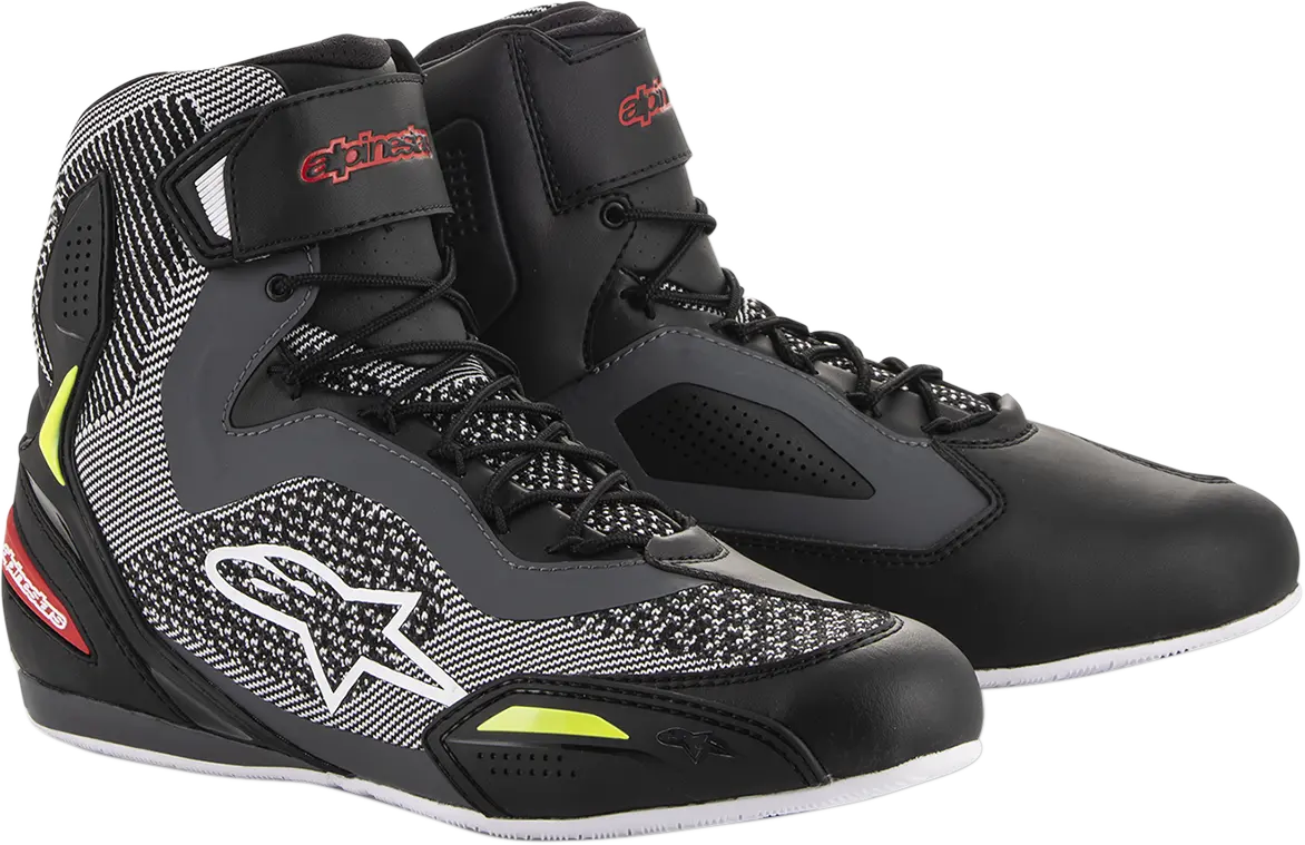 Alpinestars Faster-3 Rideknit Motorcycle Shoes – Black/Gray/Red/Yellow 1
