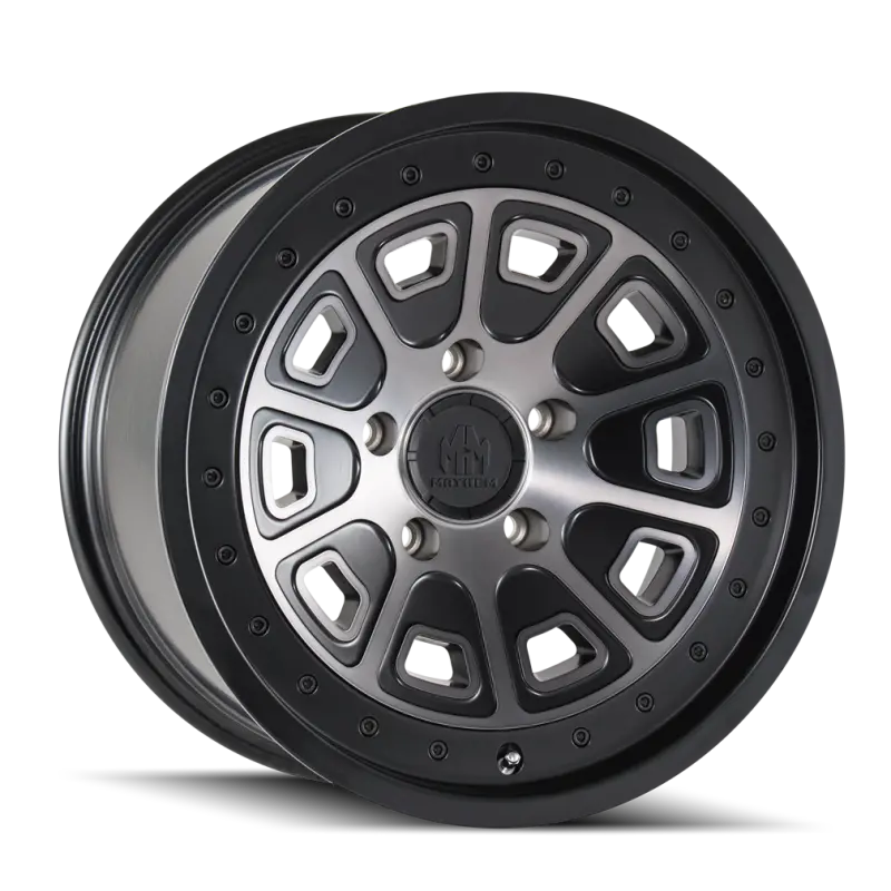 Mayhem Flat Iron Forged Wheel — 17X9 Inch, 5X114.3Mm Bolt Pattern, -12Mm Offset, 72.6Mm Hub Bore, Matte Black With Dark Tint Accents 1