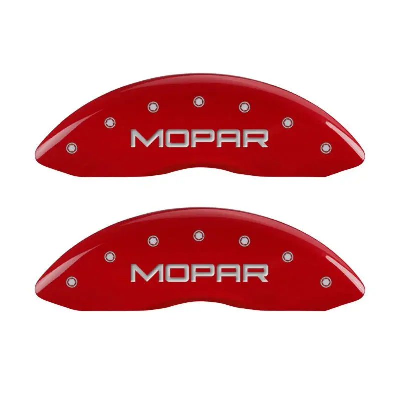 Mgp Engraved Caliper Covers For Mopar Applications – Front & Rear, Red Finish With Silver Chrome Accents 1