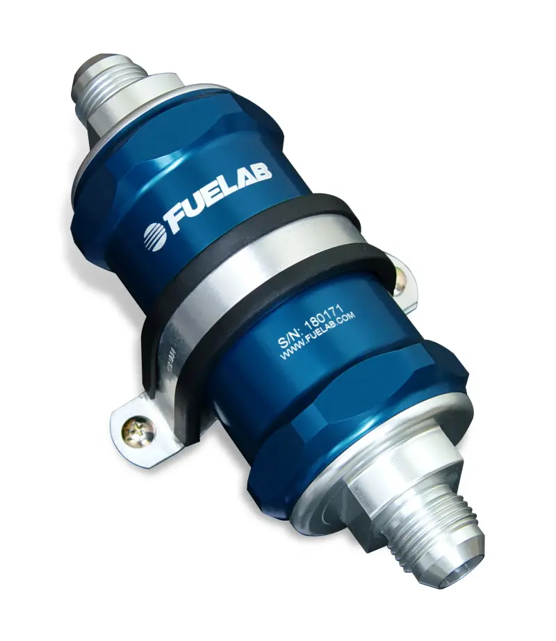 Fuelab 818 Inline Fuel Filter – Blue Housing, -8An Inlet / -12An Outlet, 6-Micron Fiberglass Media 1