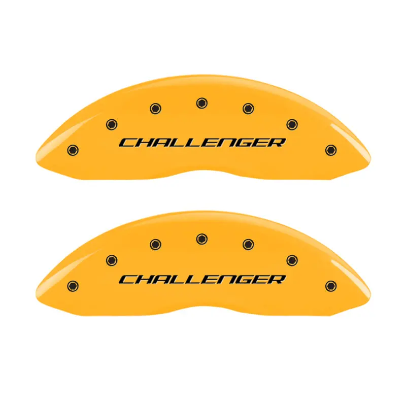 Mgp Engraved Caliper Covers For Dodge Challenger & Charger – Front & Rear, Yellow Finish With Black Char Details 1