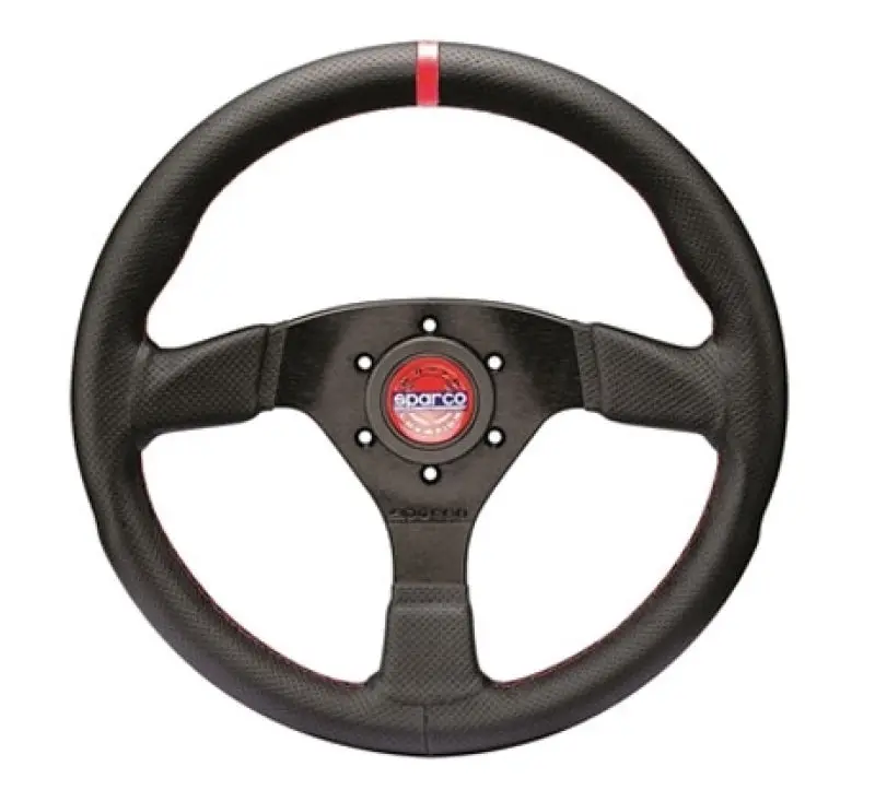 Sparco R383 Champion Steering Wheel – Black Leather With Red Stitching 1
