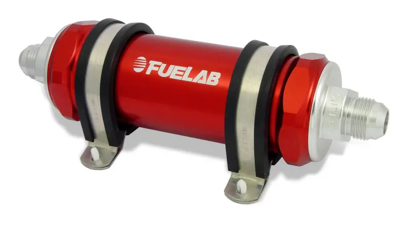 Fuelab 828 Inline Fuel Filter – Red Housing, -10An Inlet / -6An Outlet, 6-Micron Fiberglass Media 1