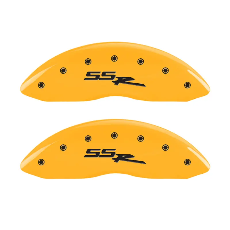Mgp Engraved 4-Piston Caliper Covers – Front & Rear, Yellow Finish With Black Chrome For 2004 Chevrolet Ssr 1