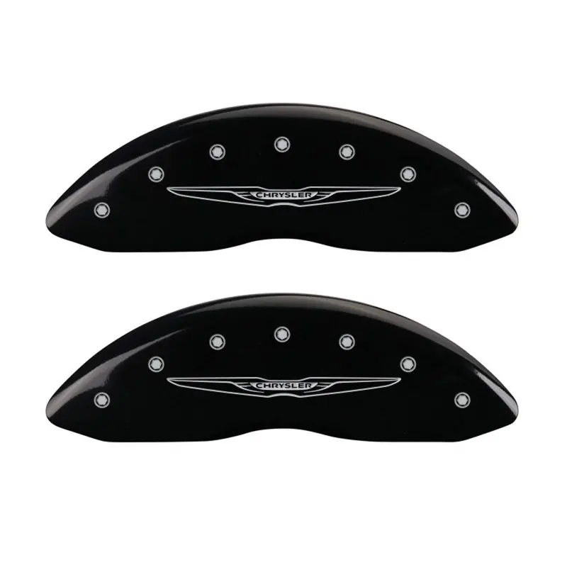 Mgp Engraved Style 2 Brake Caliper Covers For Chrysler Vehicles – Front And Rear, Black Finish With Silver Chrome Detailing 1