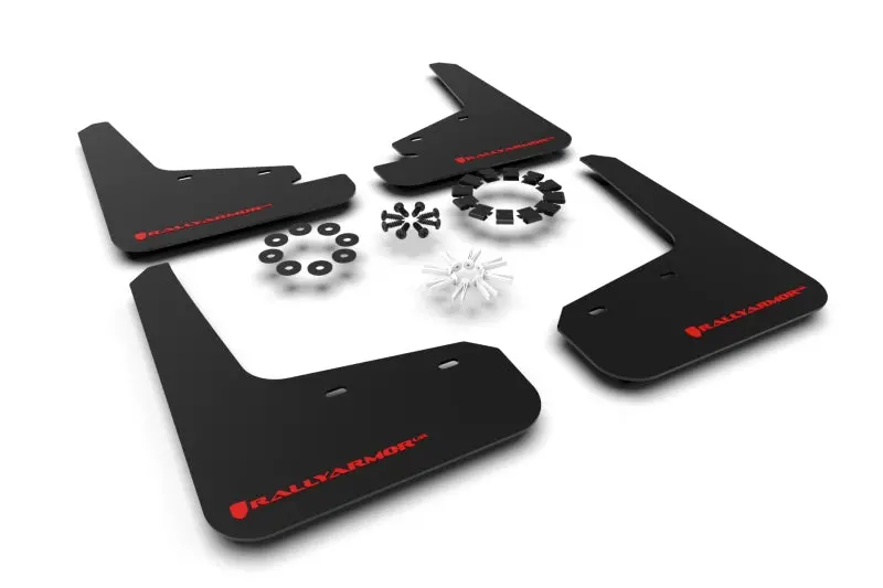 Rally Armor Ur Black Mud Flaps For 2020–2021 Tesla Model Y – Red Logo Design 1