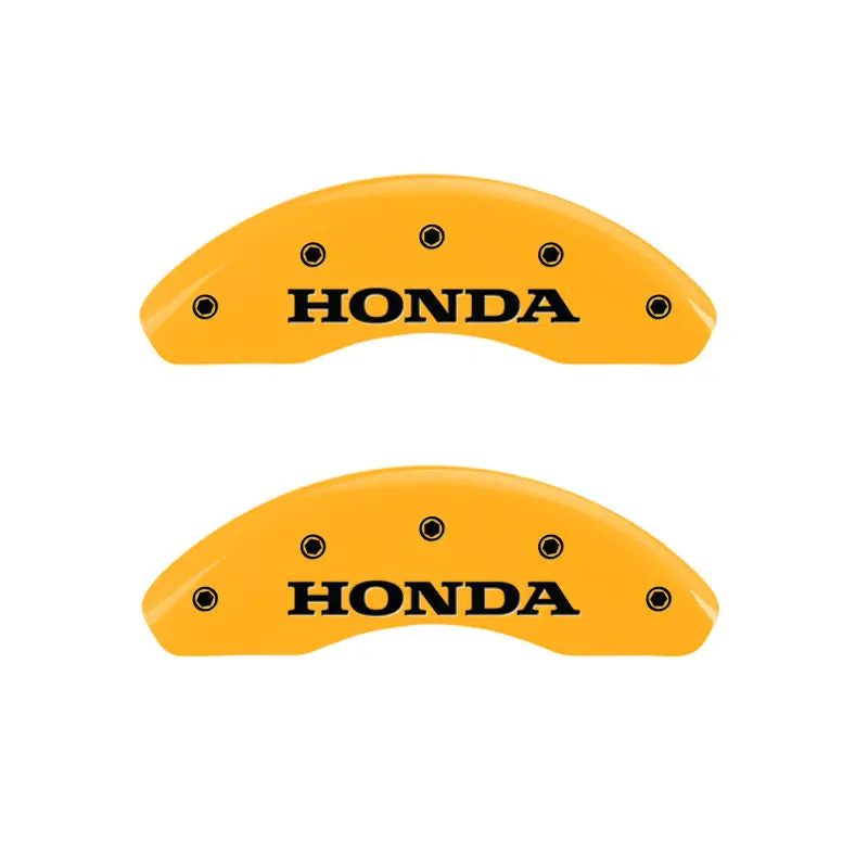 Mgp Engraved Caliper Covers For 2003 Honda Element – Front & Rear, Yellow Finish With Honda H-Logo And Black Char Details 1