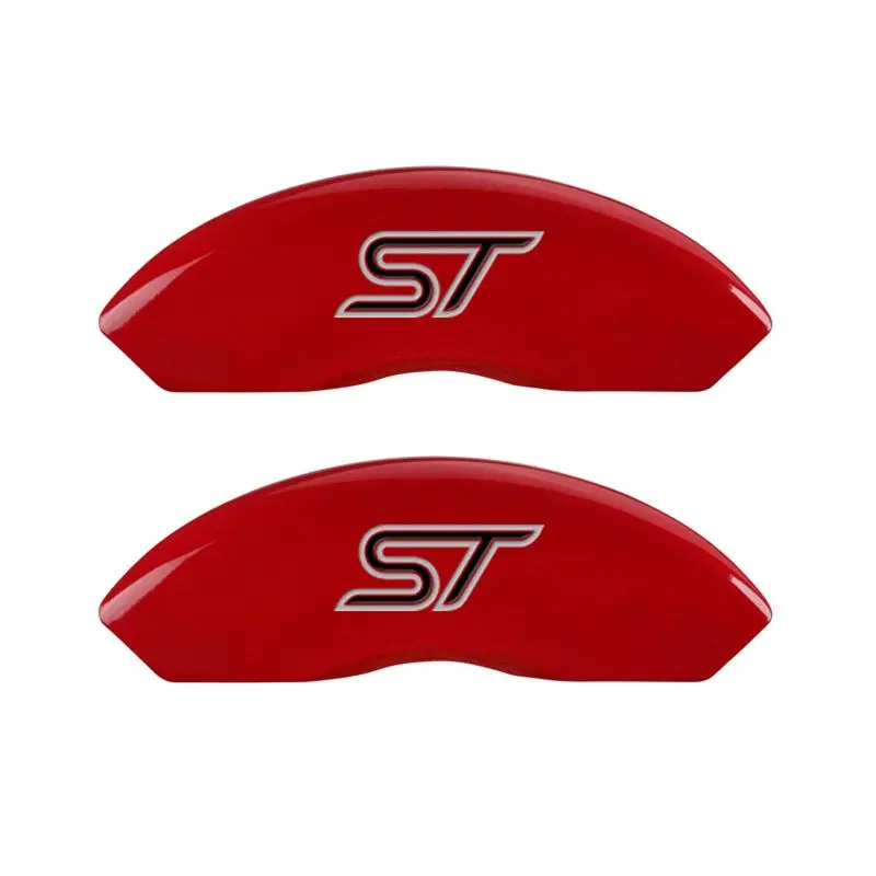 Mgp Engraved 4-Piece Caliper Cover Set – Front & Rear, St Red Finish On Silver Chrome 1